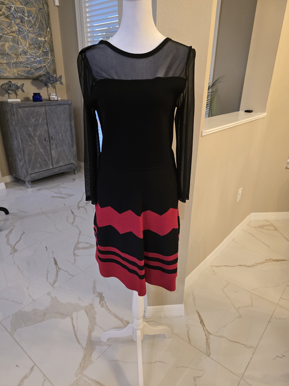 Adore Black & Fuchsia Long-Sleeve A-Line Dress with Chevron Skirt